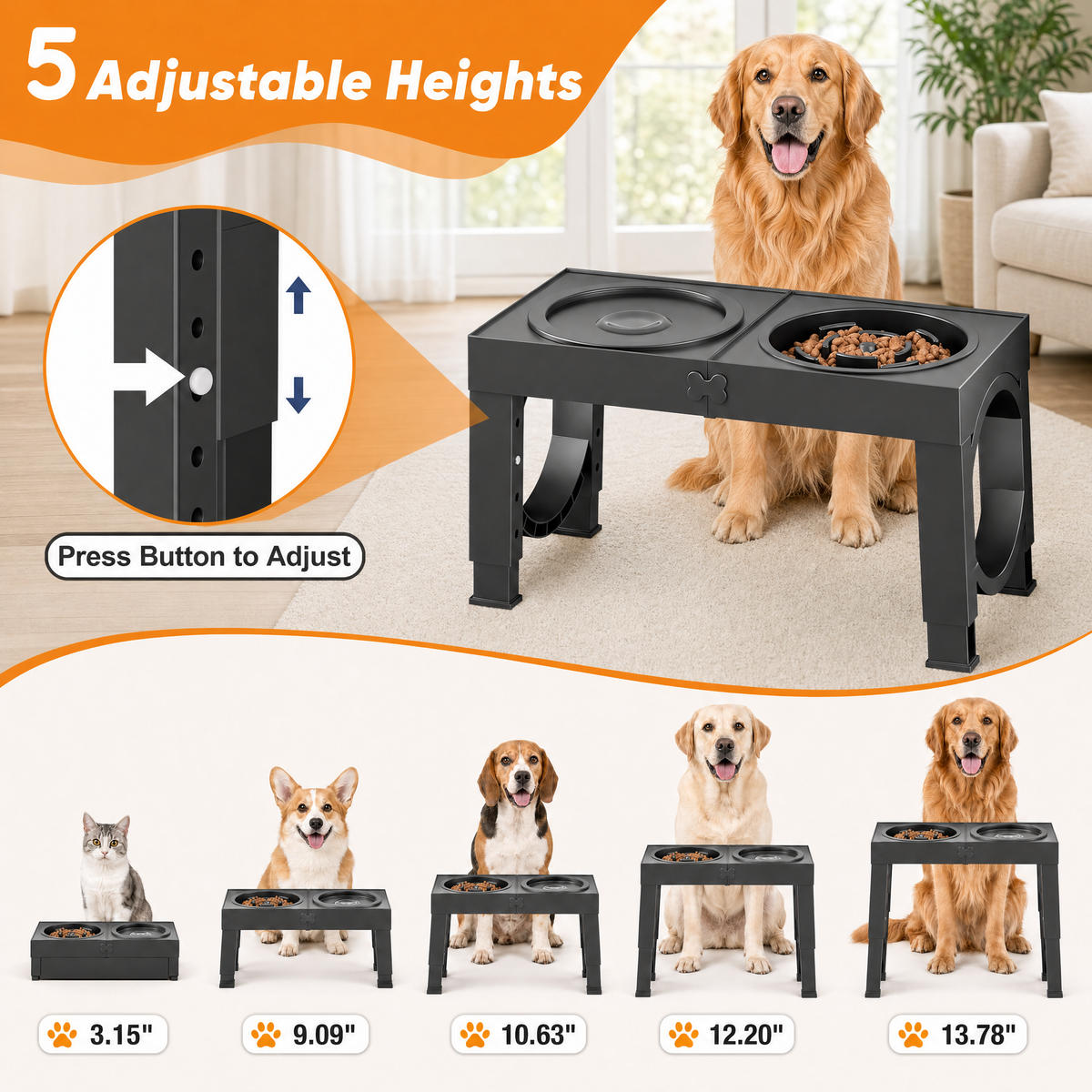 Puppami Adjustable Elevated Slow-Feeder Dog Bowl Station