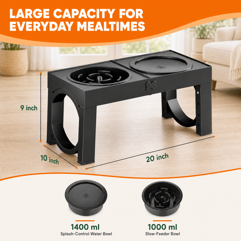 Puppami Adjustable Elevated Slow-Feeder Dog Bowl Station