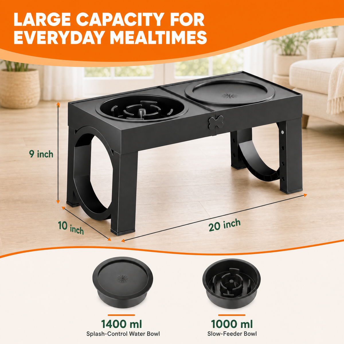 Puppami Adjustable Elevated Slow-Feeder Dog Bowl Station