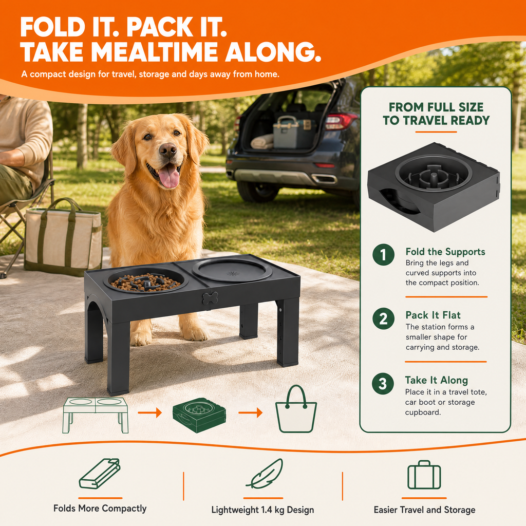 Puppami Adjustable Elevated Slow-Feeder Dog Bowl Station
