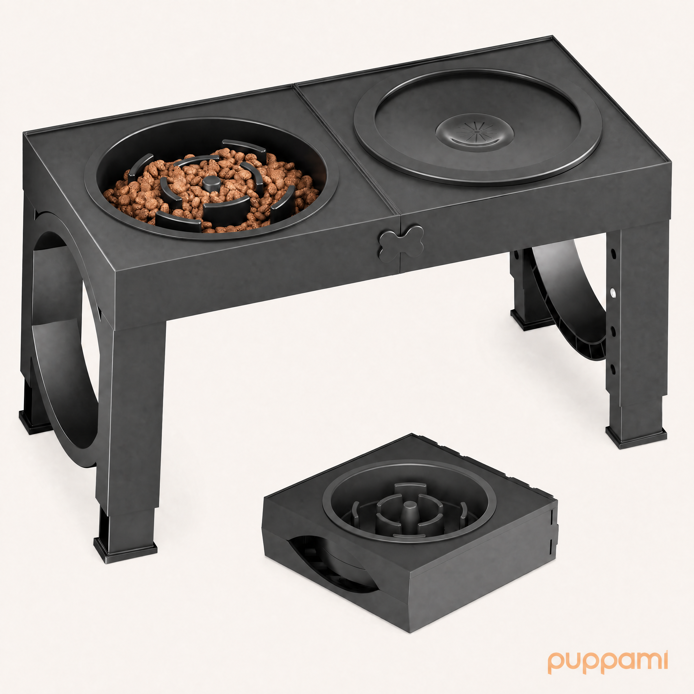 Puppami Adjustable Elevated Slow-Feeder Dog Bowl Station