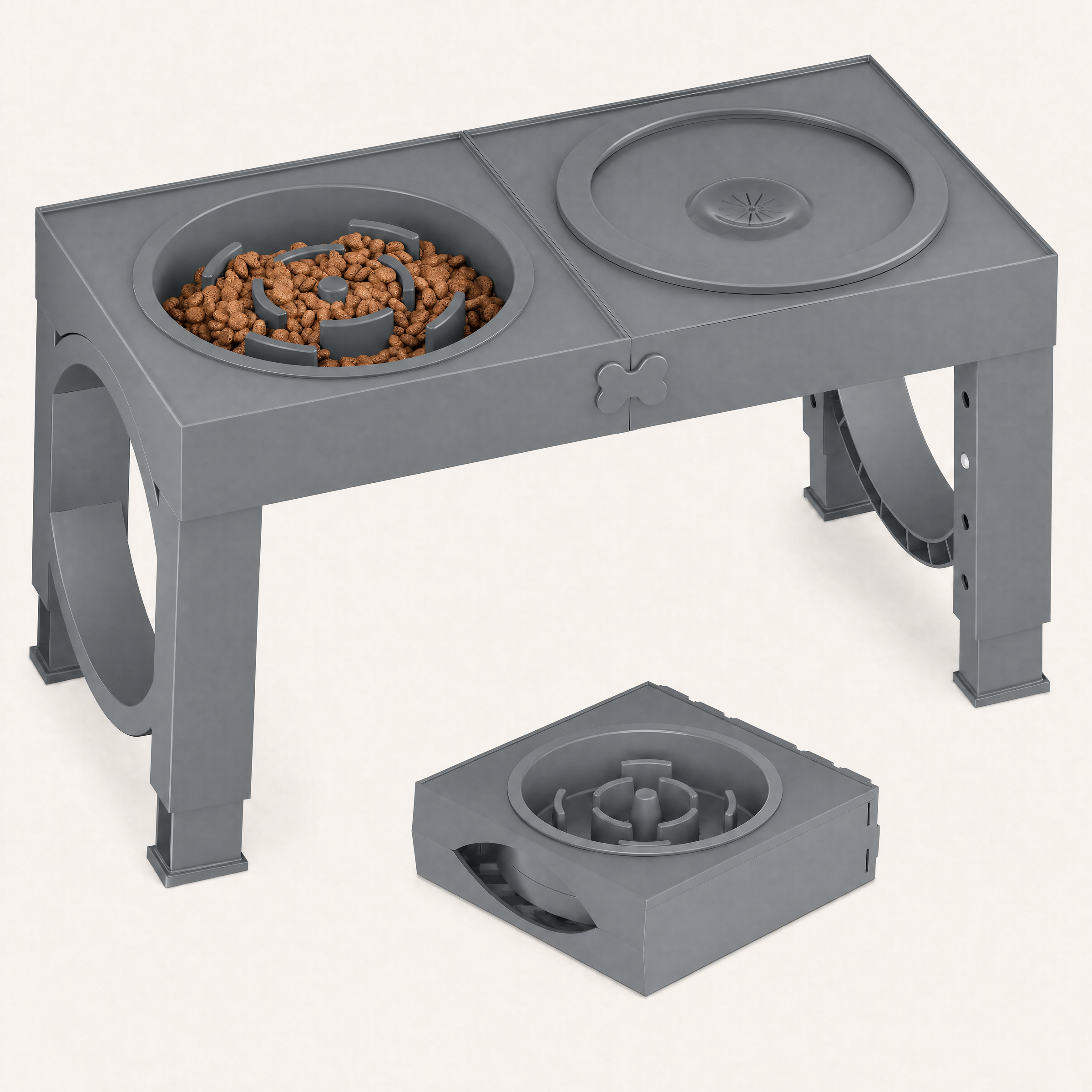 Puppami Adjustable Elevated Slow-Feeder Dog Bowl Station