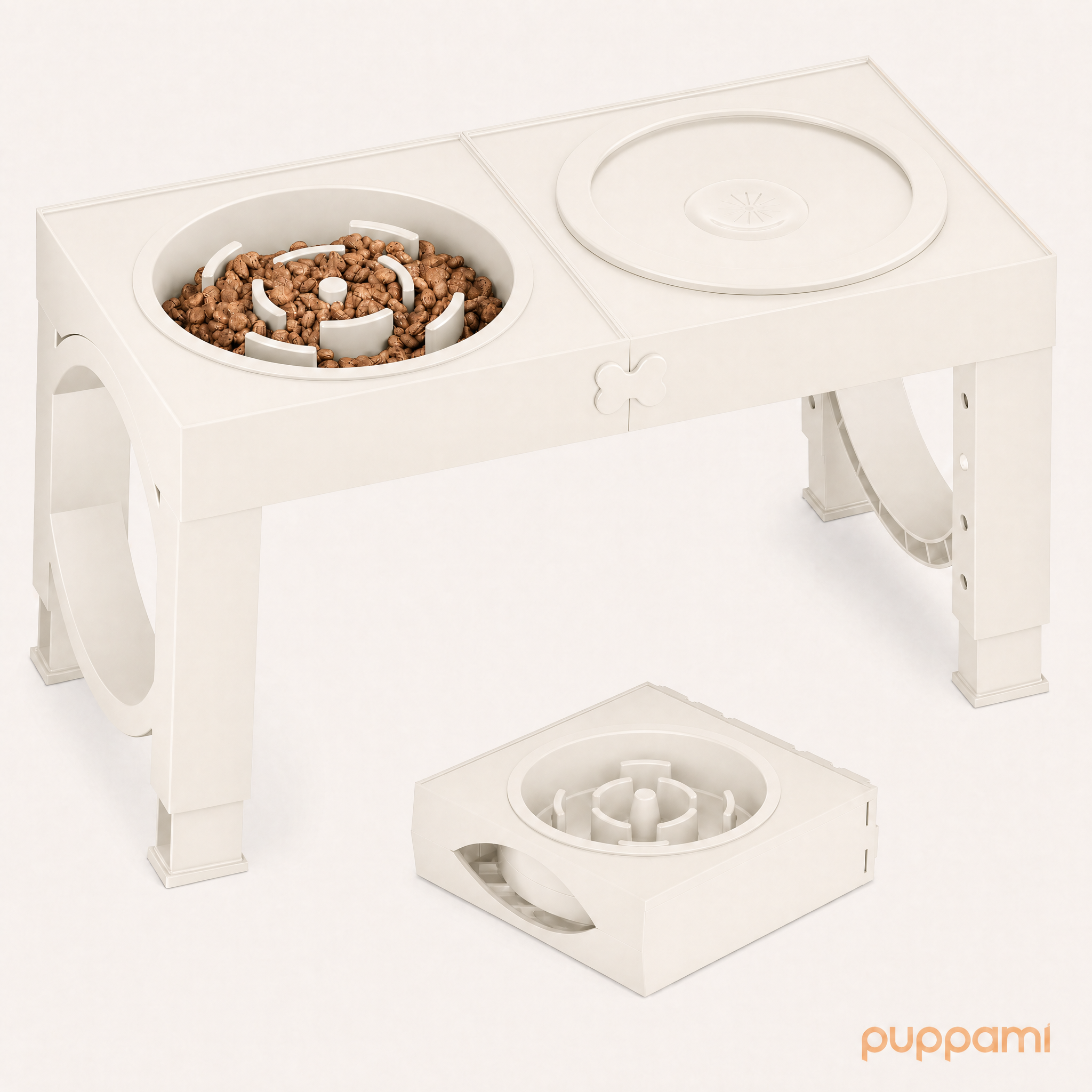 Puppami Adjustable Elevated Slow-Feeder Dog Bowl Station